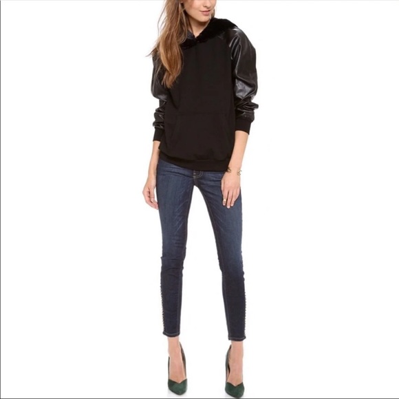 L’AGENCE FAUX LEATHER SLEEVE HOODIE - Picture 2 of 13